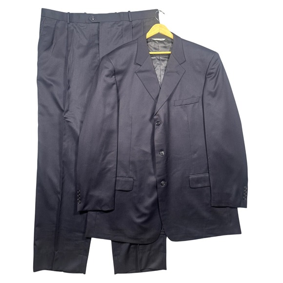 Linea Uomo Suit Mens 48XL Navy Blue 100% Wool Super 100s 3-Button Pleated